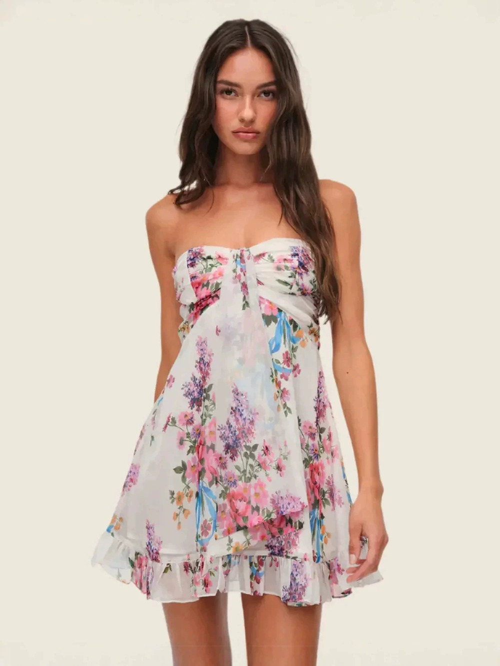 Zara Sheer Floral Print Strapless Dress